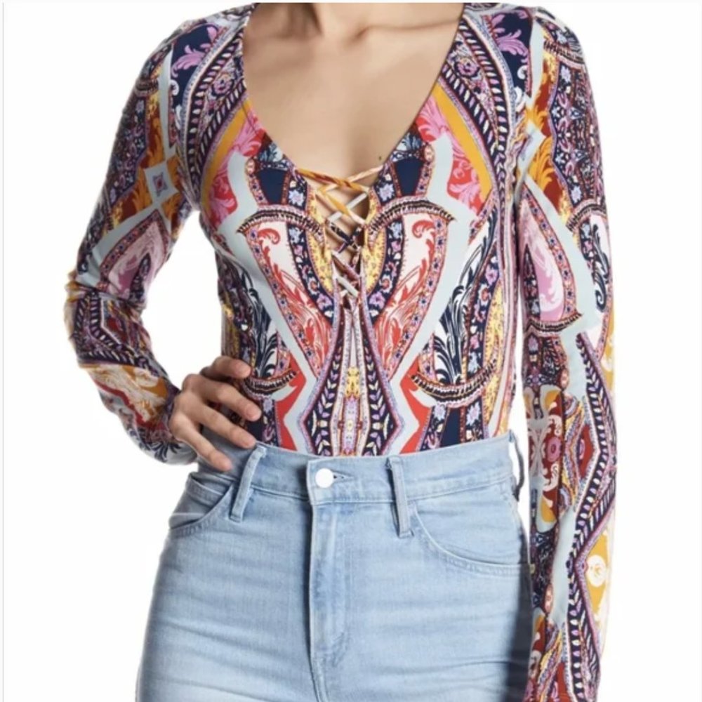 Free People Paisley Colorful Bodysuit Medium